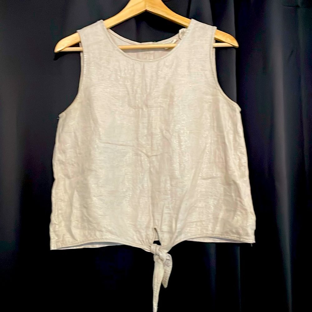 Christian Siriano New York 100% Linen Sleeveless Tie-Front, Button Back Size S